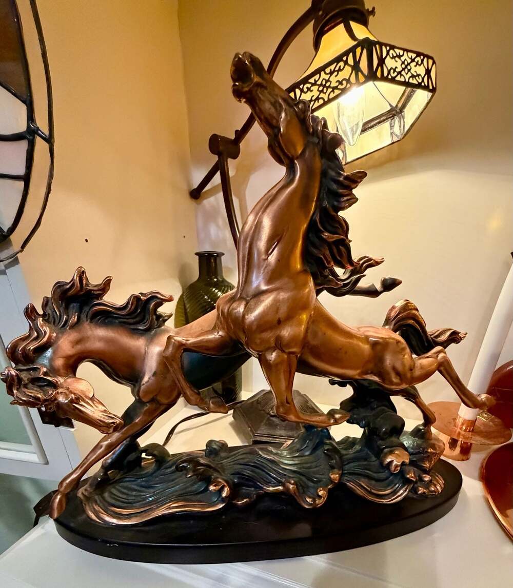 Rustic Western Bronzed Resin Running Horses Statue